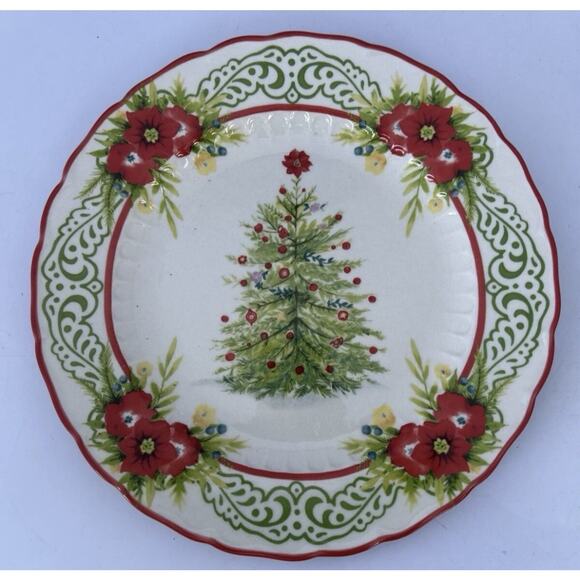 Set Of 4 Pioneer Woman Garland Christmas Tree Stoneware Salad Lunch Dessert 8.8 - Picture 2 of 6